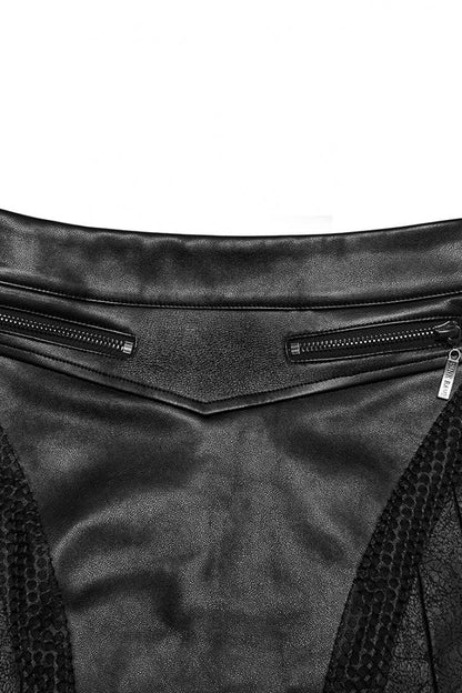 Black Faux Leather Pleated Stitching Women's Punk Skirt
