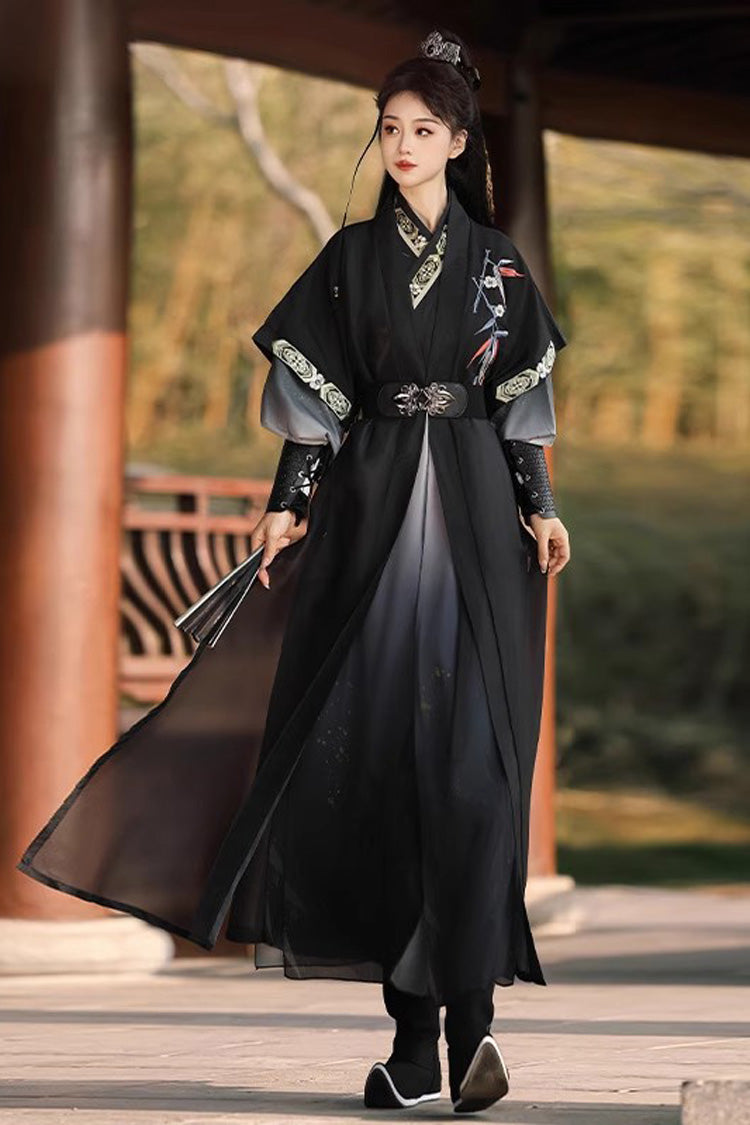Black Knight-style Song Dynasty Cross-collared Gradient Embroidery Classic Vintage Hanfu Dress Set