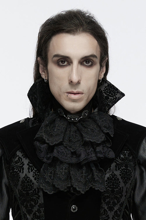 Black Multi-Layered Lace Mesh Men's Gothic Neckwear