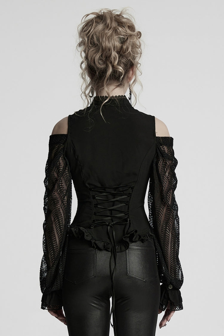 Black Off Shoulder Long Sleeves Ruffle Lace Women's Gothic Blouse