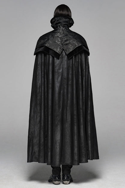 Black Jacquard Stand Collar Stitching Metal Retro Buckle Mens Gothic Cloak