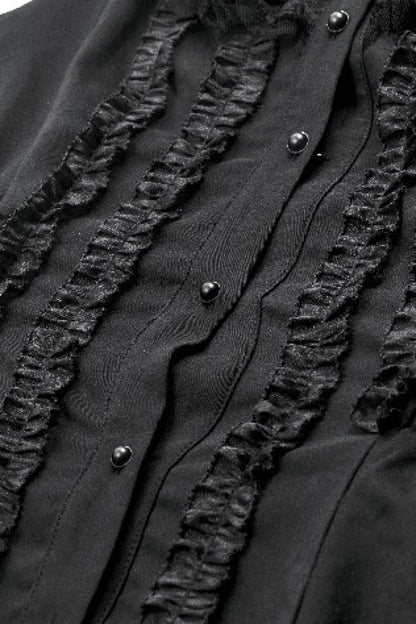 Black Lapel Collar Sleeveless Lace Women's Gothic Button-Front Dress Graduation Dress
