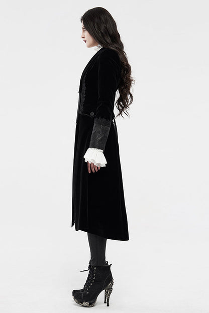 Black Long Sleeves Jacquard Slim Women's Gothic Coat