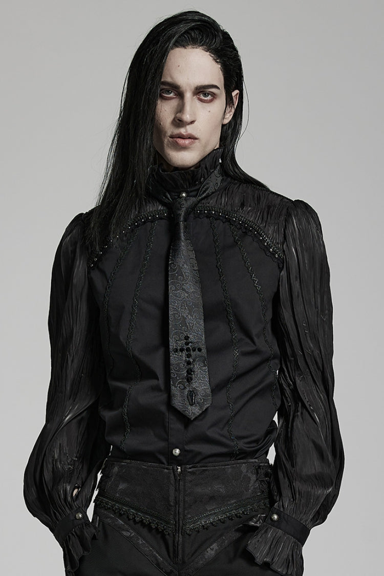 Black Cross Spike Print Embroidery Men's Gothic Tie