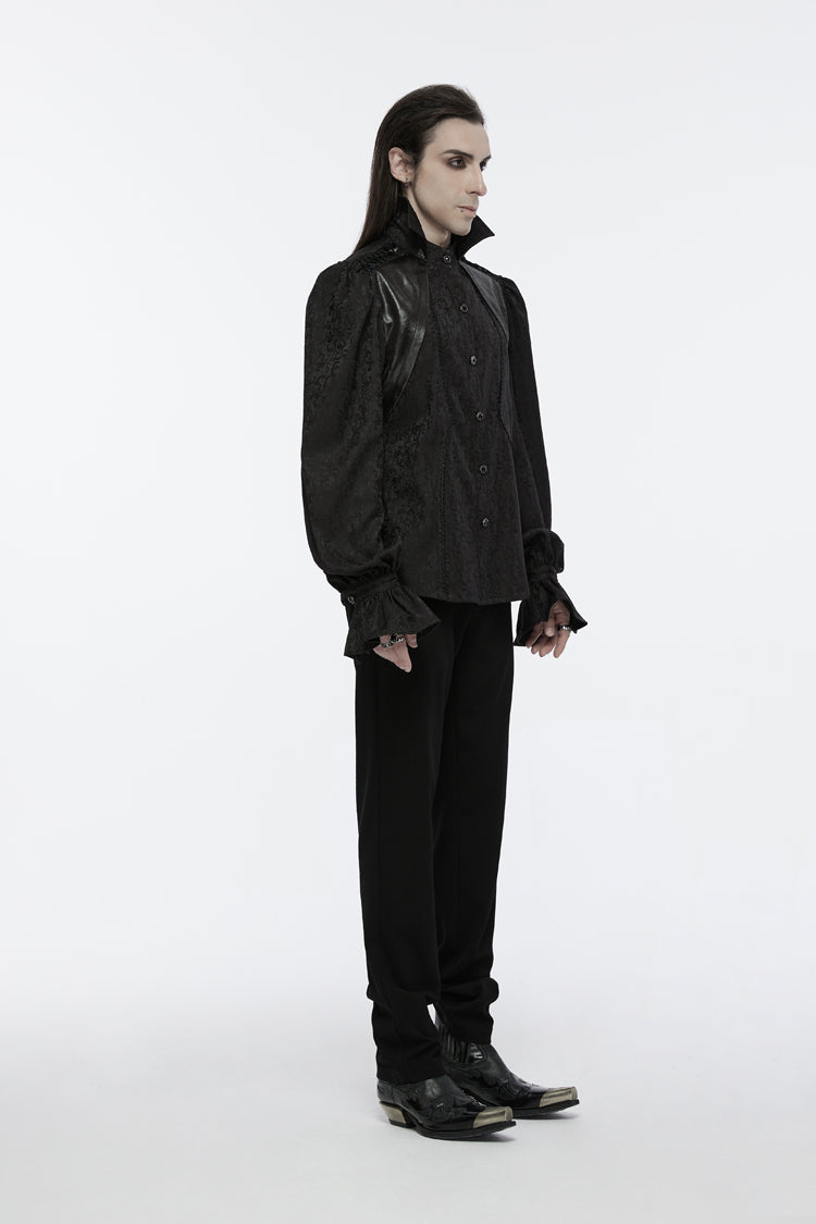 Black Long Puff Sleeves Lace-Up Men's Gothic Blouse