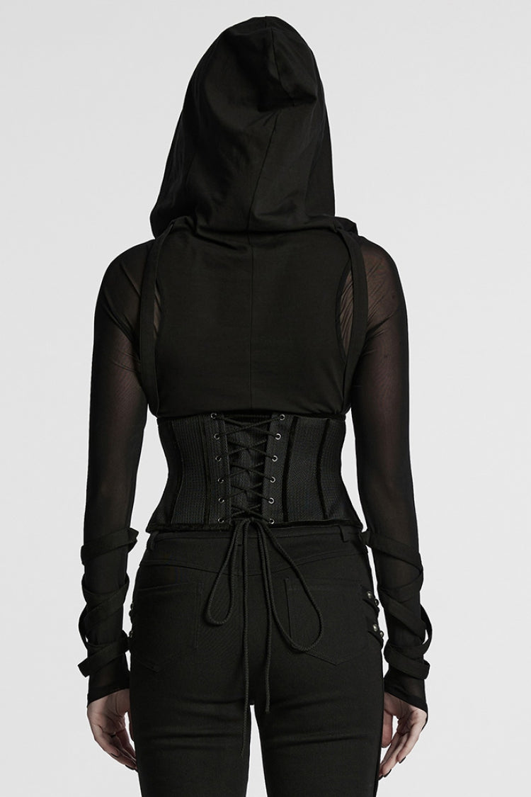 Black Irregular Mesh Zipper Women's Punk Underbust Corset