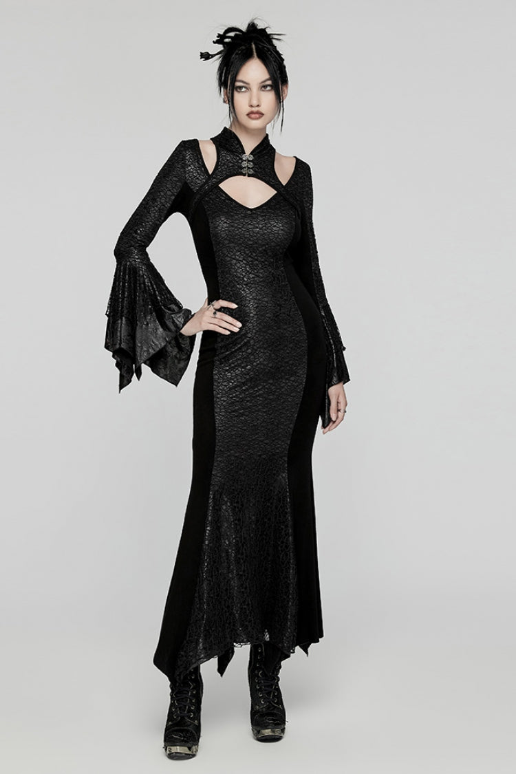 Black Cheongsam Collar Fishtailed Hollow Women's Gothic Dress