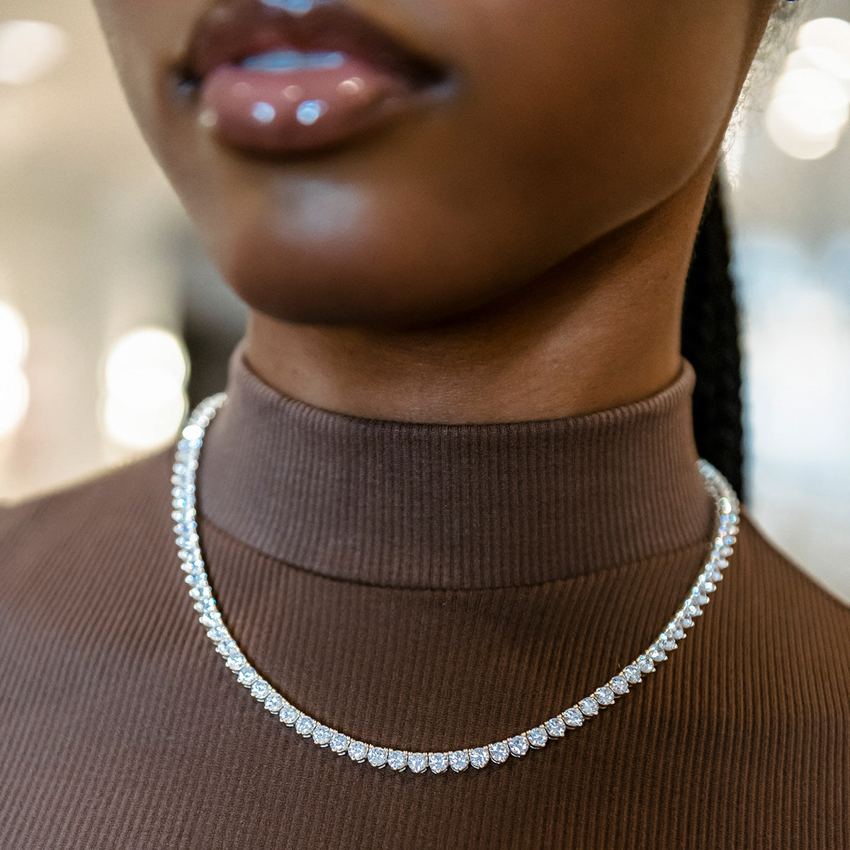 3 Prong Tennis Necklace in Yellow Gold