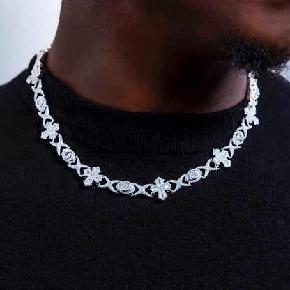 Baguette Cross Evil Eye Chain in White Gold - 16mm