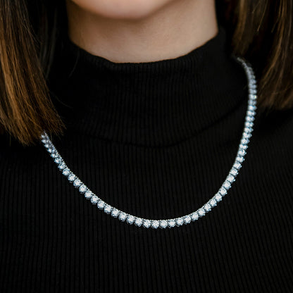 3 Prong Tennis Necklace in White Gold