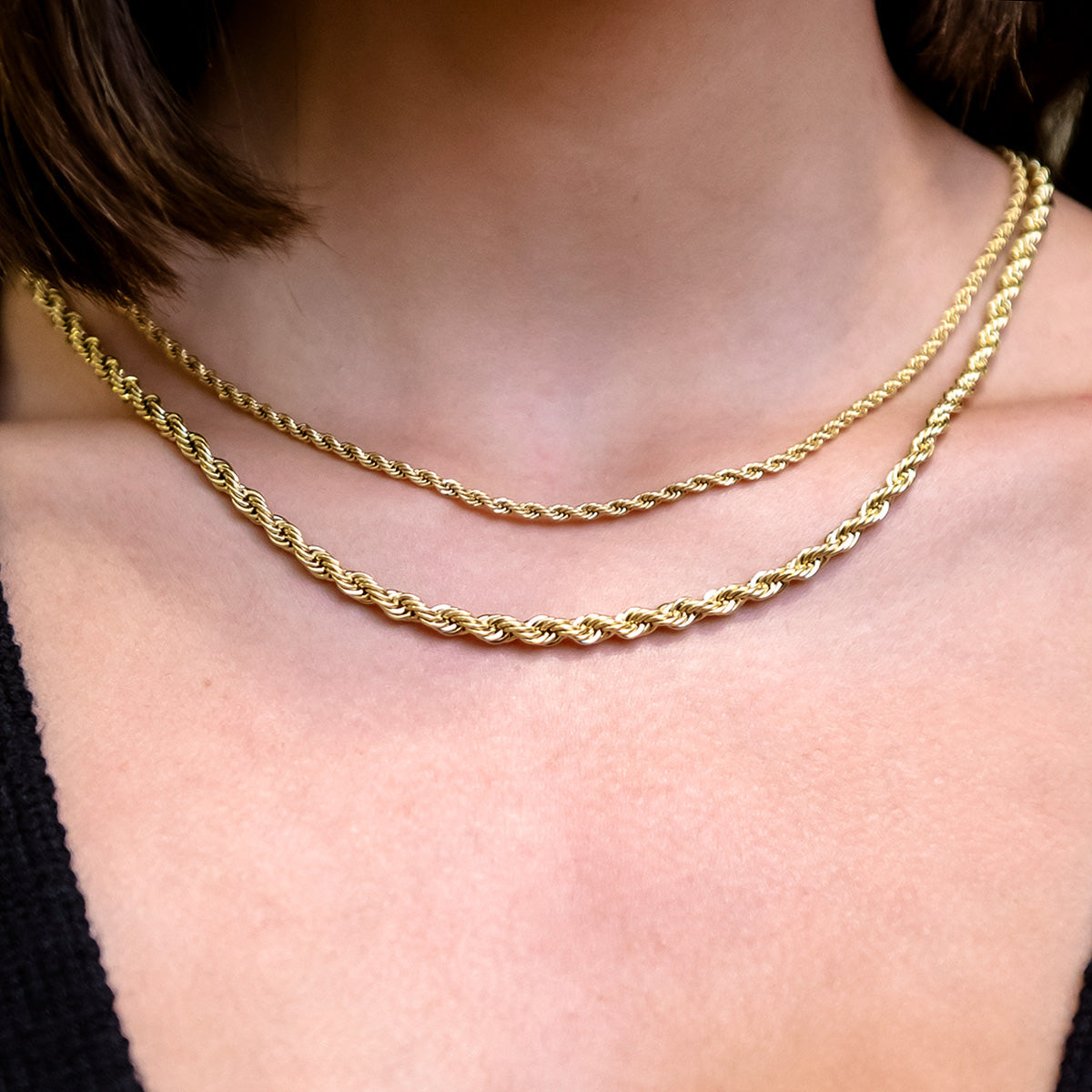 2mm + 4mm Rope Necklace Bundle in Yellow Gold