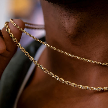 2mm + 4mm Rope Chain Bundle in Yellow Gold
