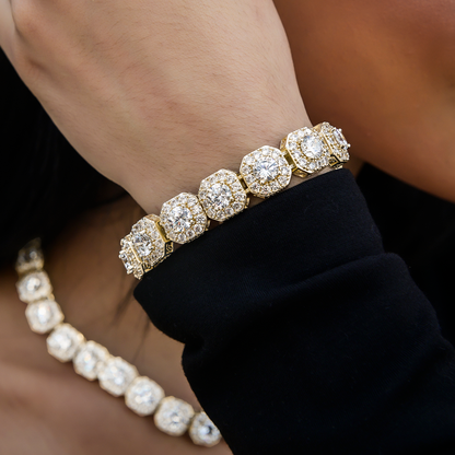 Clustered Tennis Bracelet in Yellow Gold- 12mm