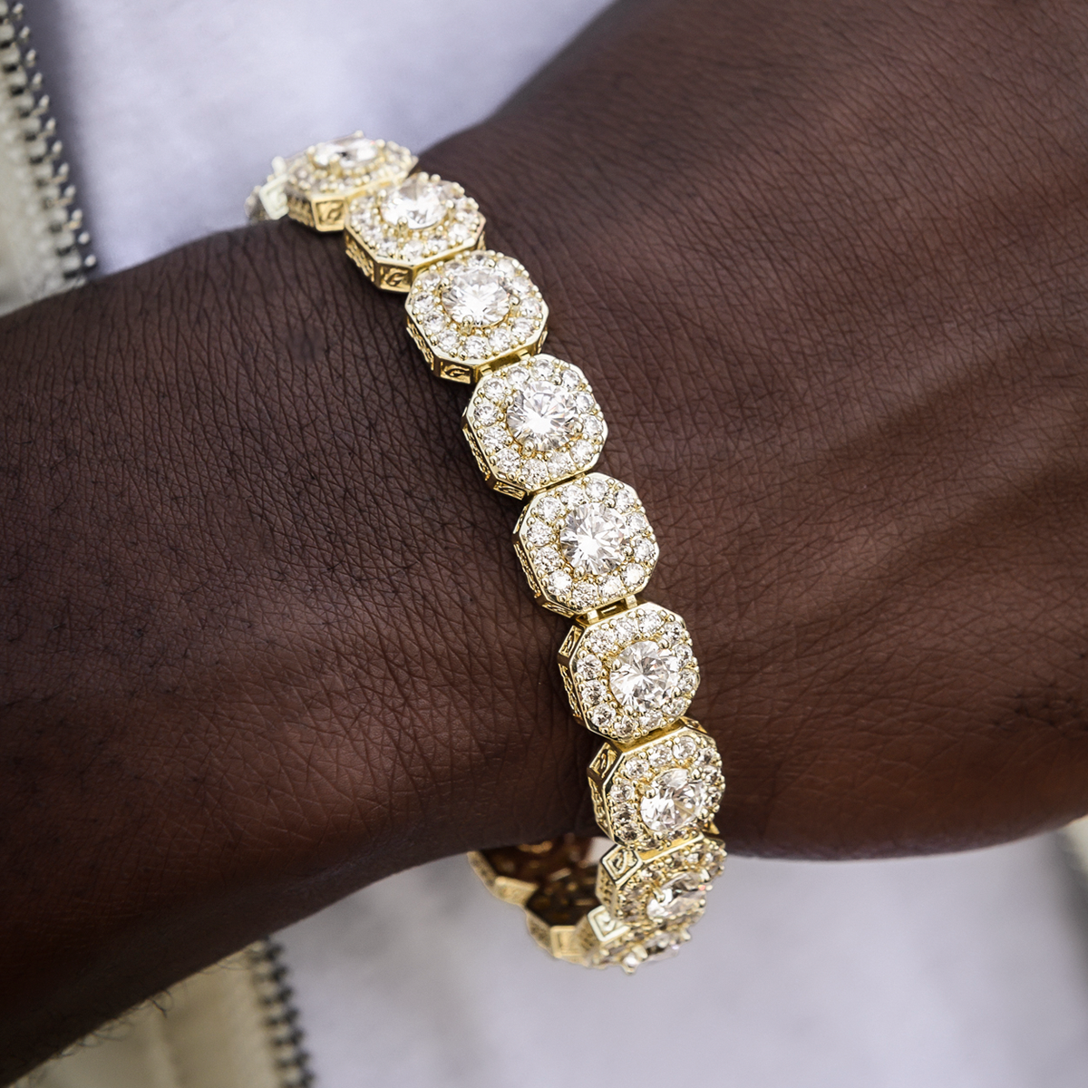 Clustered Tennis Chain + Bracelet Bundle in Yellow Gold- 12mm
