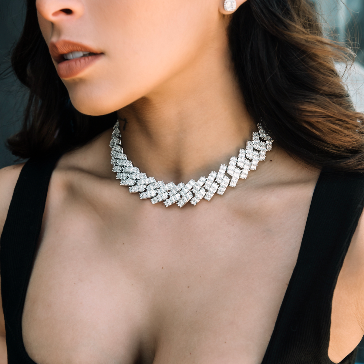 Baguette Prong Set Cuban Necklace in White Gold- 19mm
