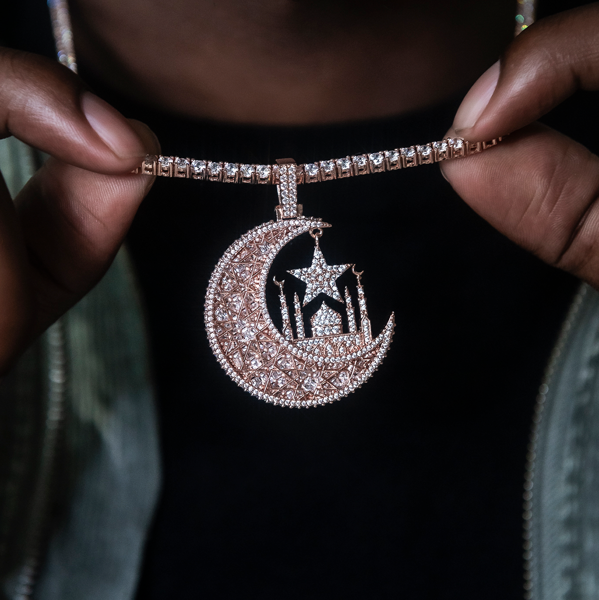 Baguette Crescent Moon Pendant