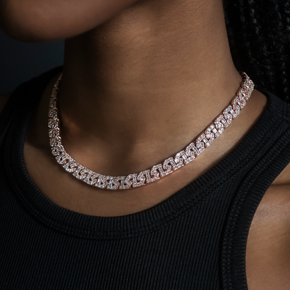 Baguette Chain Link Necklace in Rose Gold- 8mm