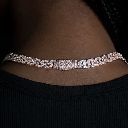 Baguette Chain Link Necklace in Rose Gold- 8mm