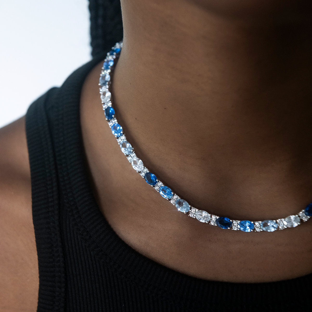 Blue Mixed Oval Cut Tennis Necklace + Bracelet Bundle
