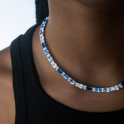 Blue Mixed Oval Cut Tennis Necklace + Bracelet Bundle
