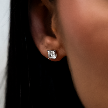 5mm Princess Cut Diamond Stud Earrings in White Gold