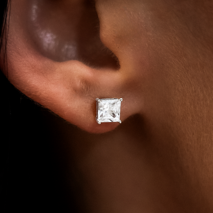 5mm Princess Cut Diamond Stud Earrings in White Gold