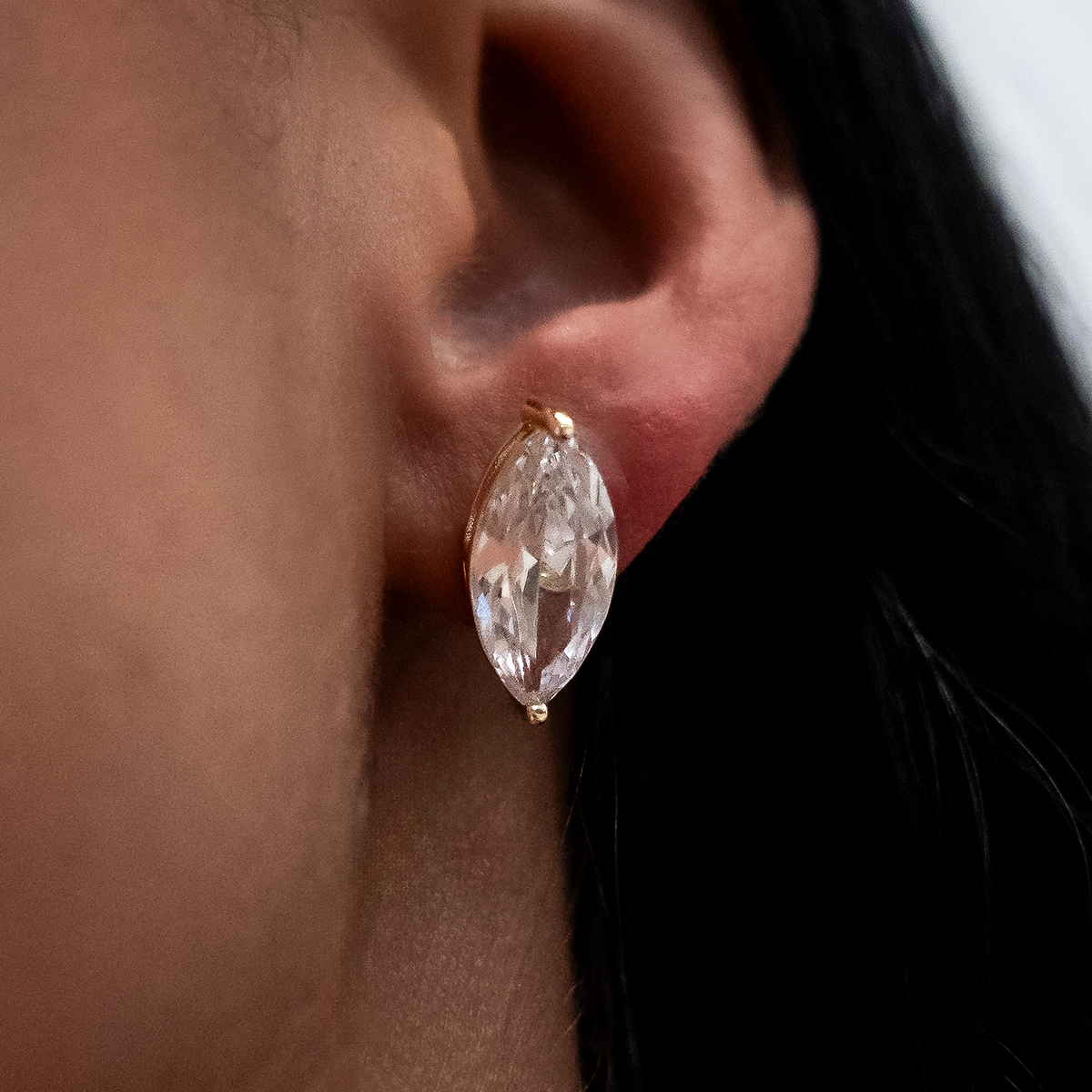 8mm Marquise Cut Diamond Stud Earrings in Yellow Gold