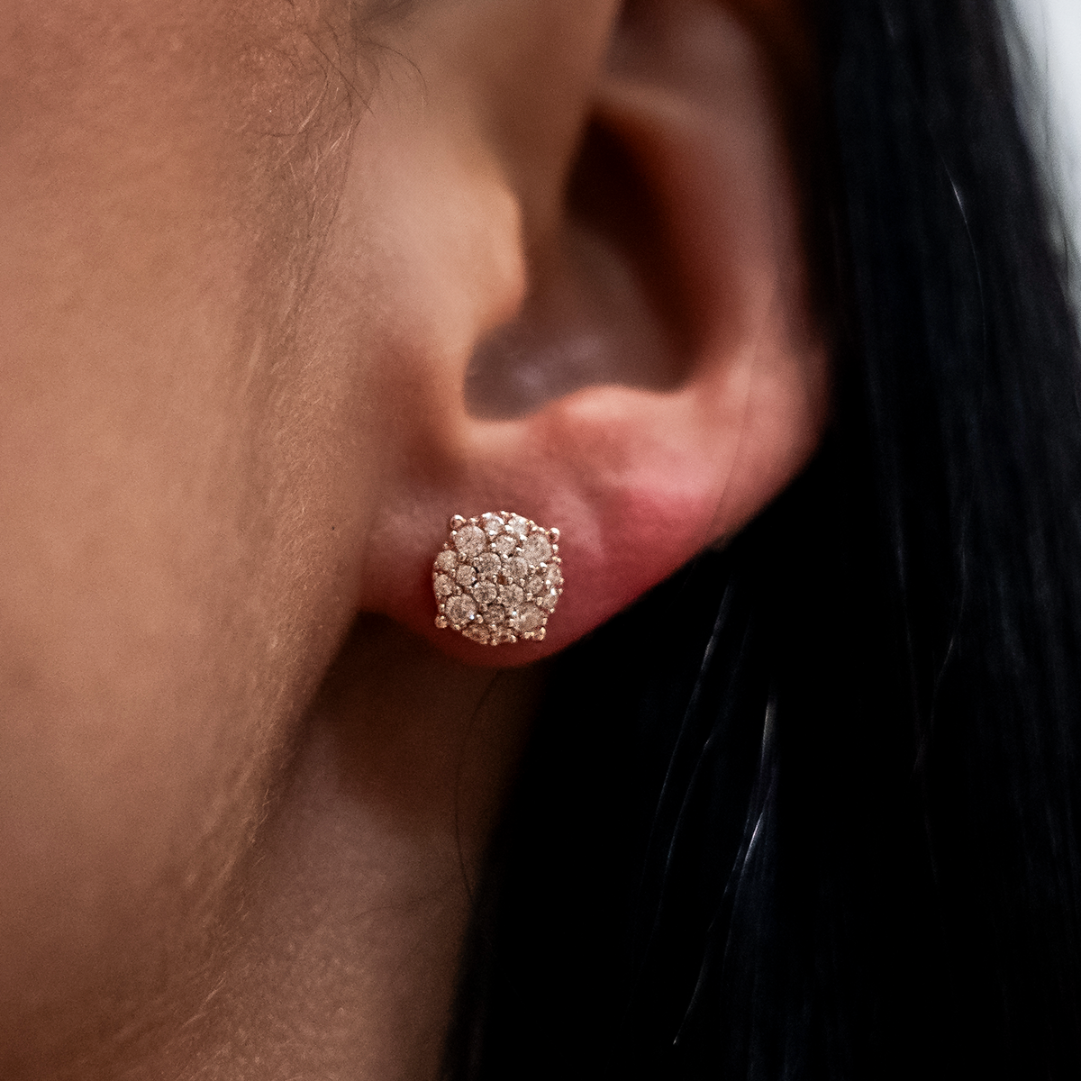 8MM Pave Set Moissanite Stud Earrings in Rose Gold Vermeil