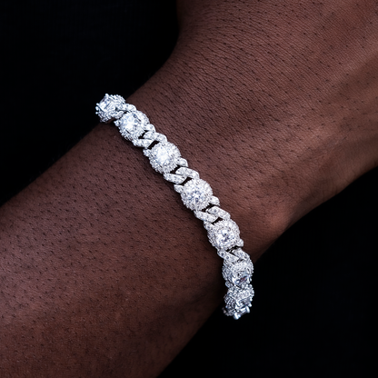 Baguette Cross Evil Eye and Diamond Station Cuban Chains + Bracelet Bundle in White Gold