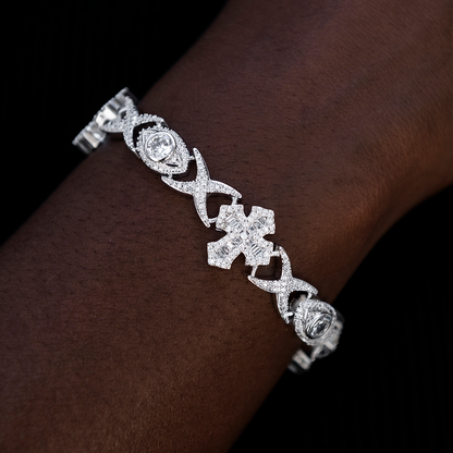 Baguette Cross Evil Eye Necklace + Bracelet in White Gold