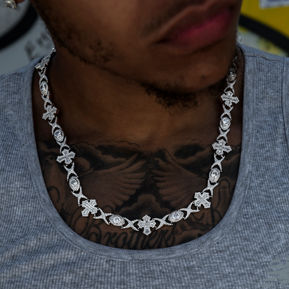 Baguette Cross Evil Eye Chain + Bracelet in White Gold