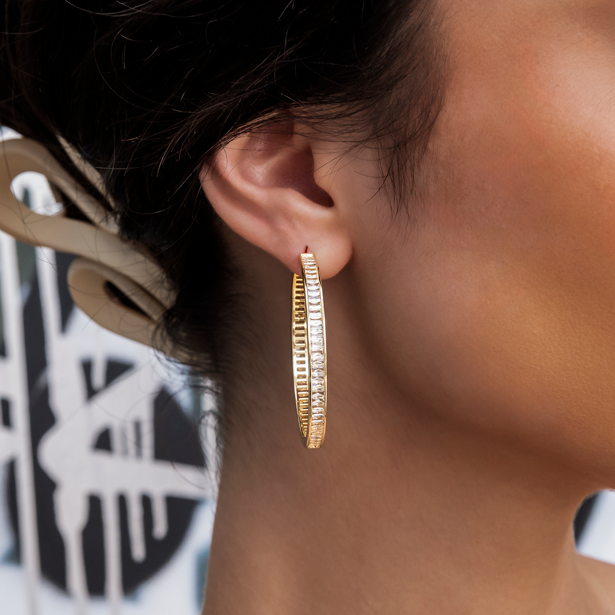 Baguette Hoop Earrings in Yellow Gold