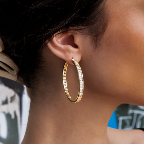 Baguette Hoop Earrings in Yellow Gold
