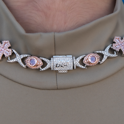 Baguette Cross Evil Eye Necklace in Rose Gold - 16mm