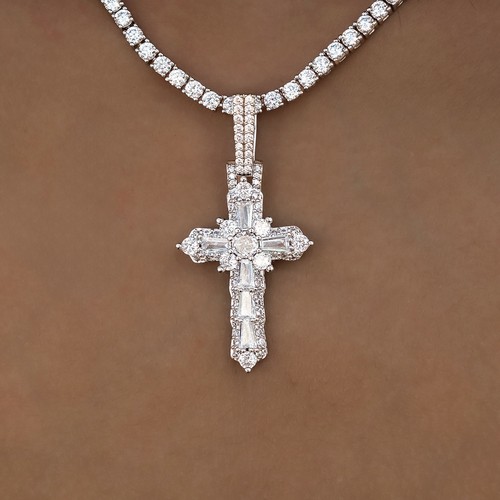 Baguette 8 Point Cross Pendant