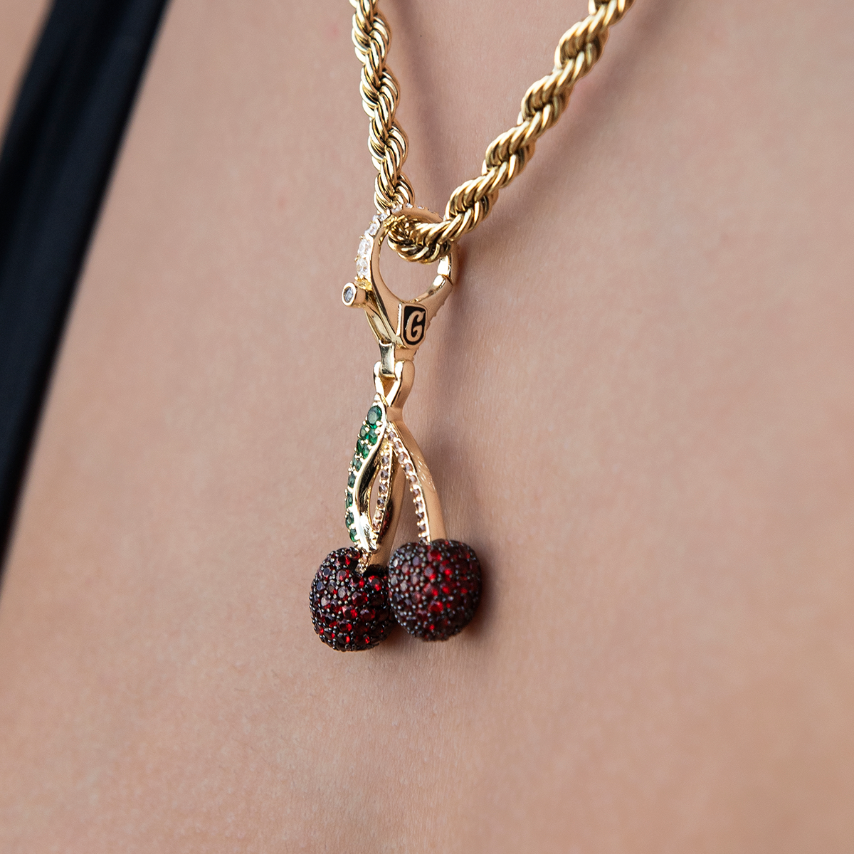 Cherry Clip On Charm Pendant in Yellow Gold