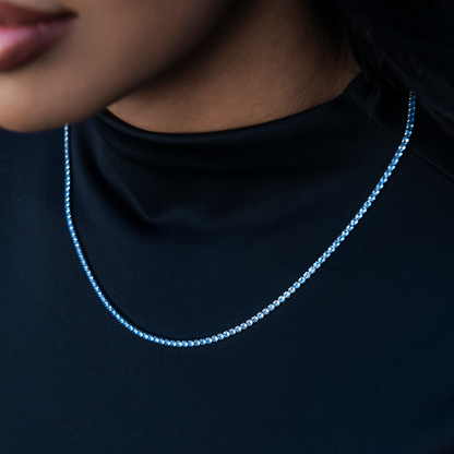 Blue Topaz Diamond Micro Tennis Necklace in White Gold