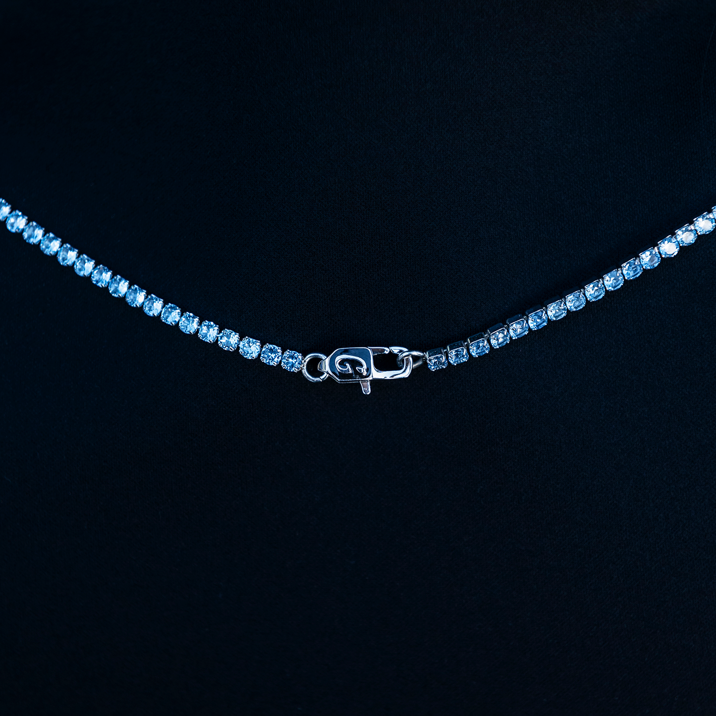 Blue Topaz Diamond Micro Tennis Necklace in White Gold