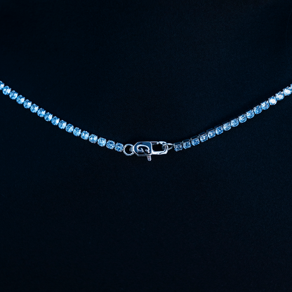 Blue Topaz Diamond Micro Tennis Necklace in White Gold