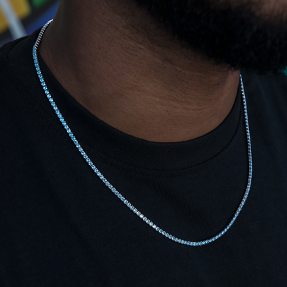 Blue Topaz Diamond Micro Tennis Chain in White Gold