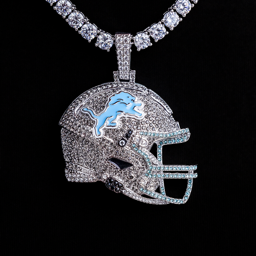 2025 Detroit Lions Team Helmet Pendant - White Gold