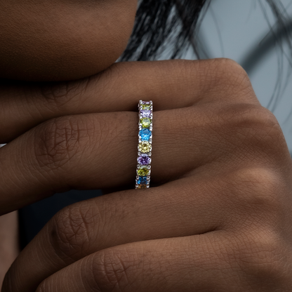 3mm Royal Stones Diamond Band Ring in White Gold Vermeil