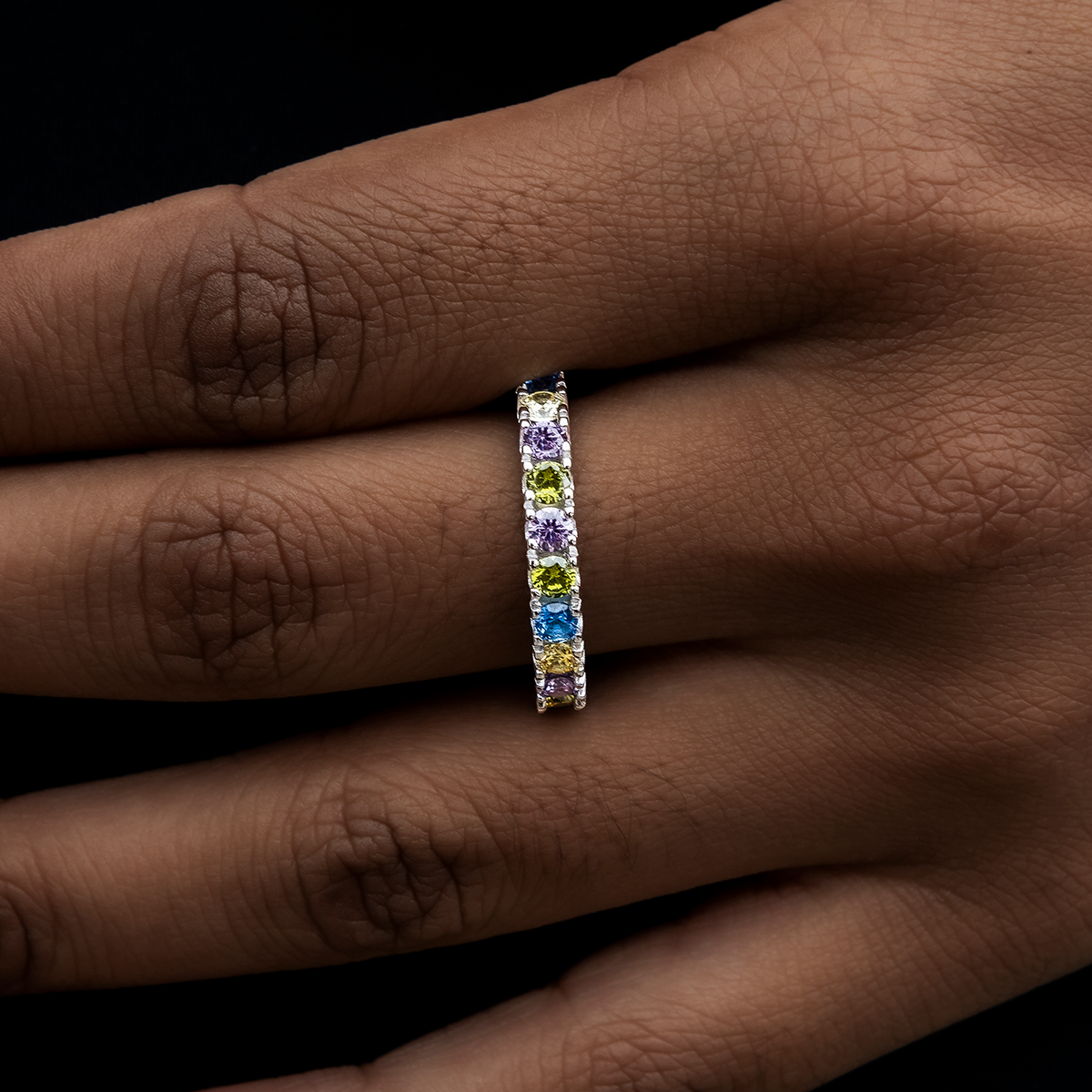 3mm Royal Stones Diamond Band Ring in White Gold Vermeil