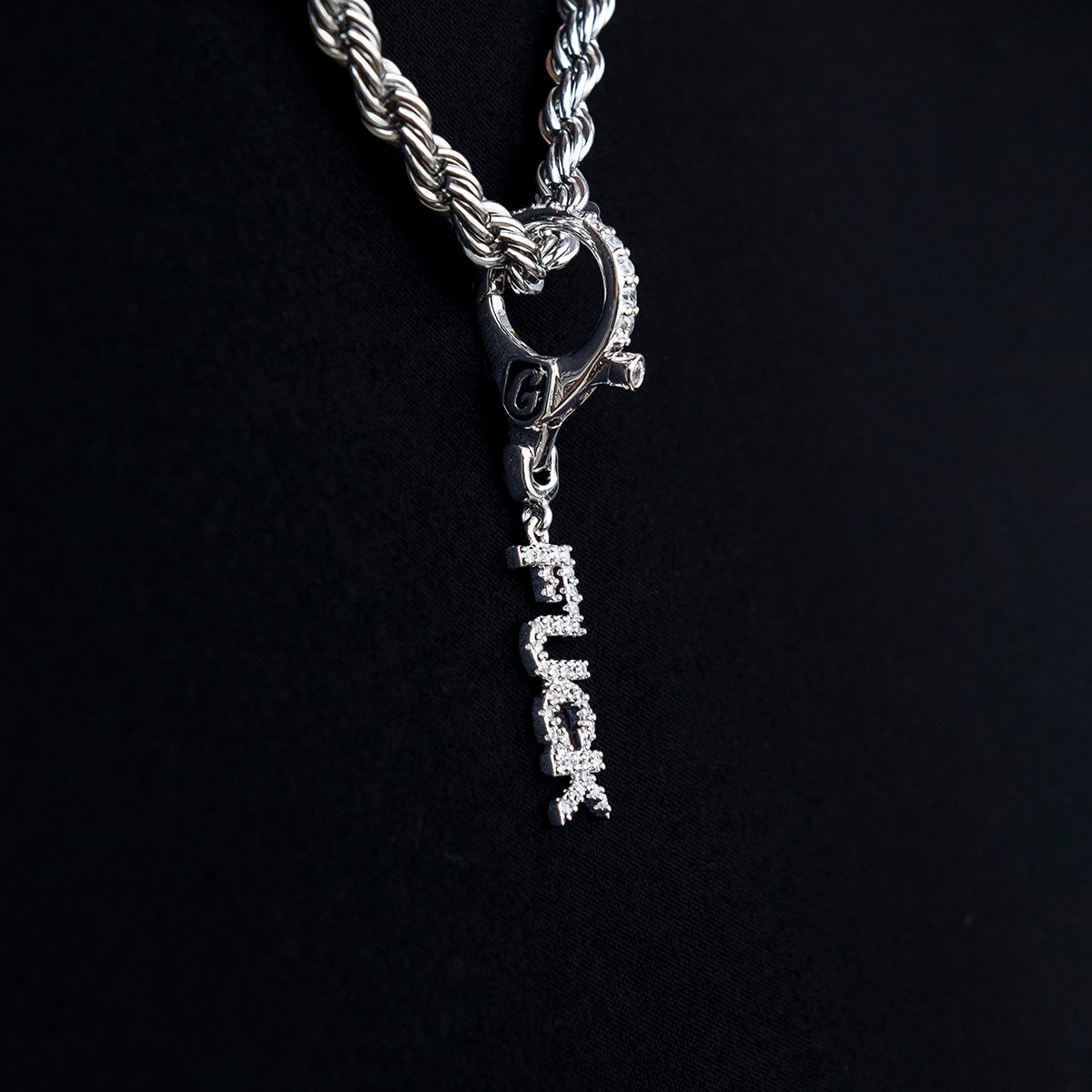 "Fuck" Clip On Charm Pendant in White Gold