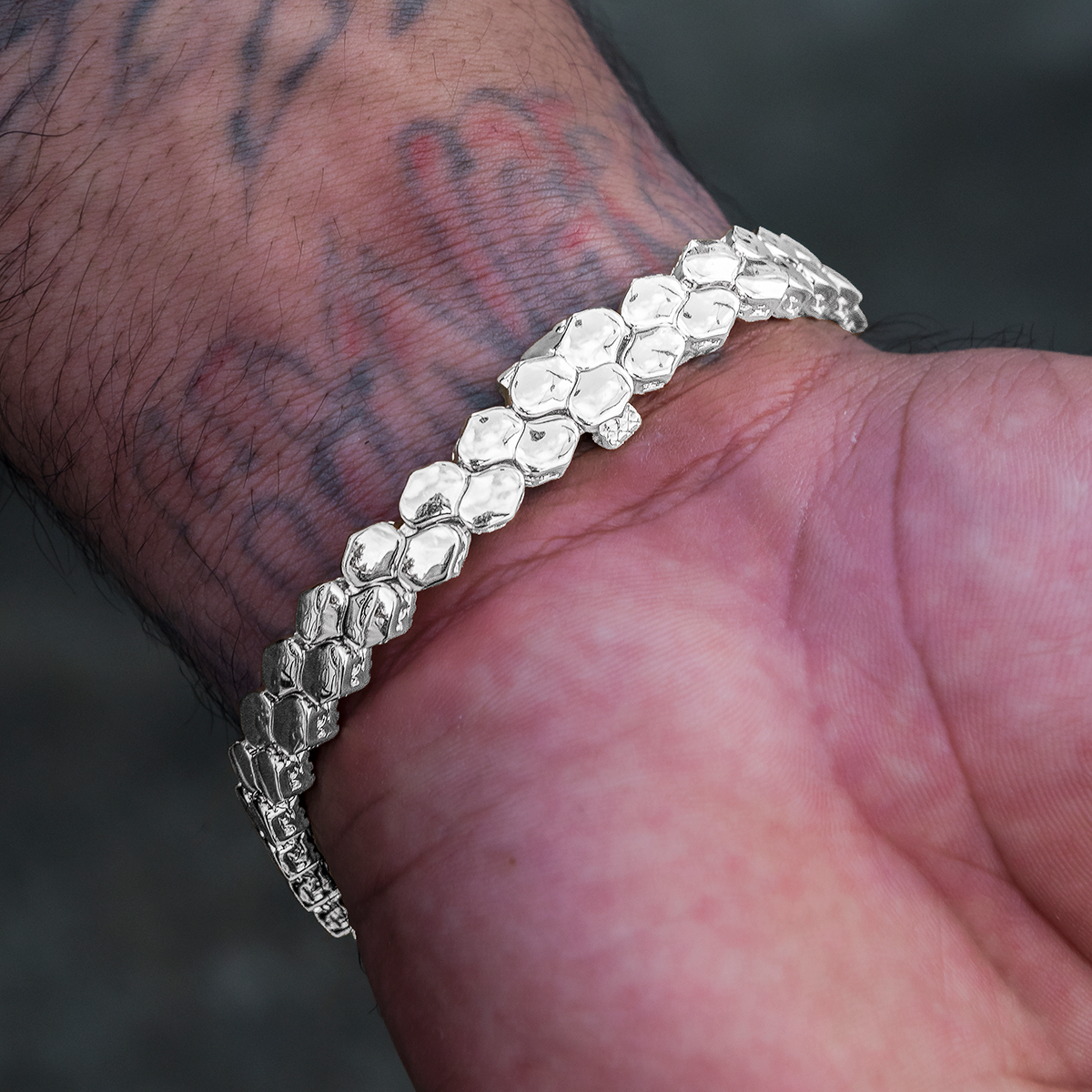4mm Flat Snake Link Bracelet - White Gold