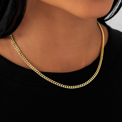 3MM Micro Cuban Necklace in Yellow Gold