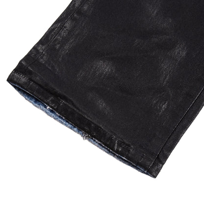 Coated Indigo Flared Denim