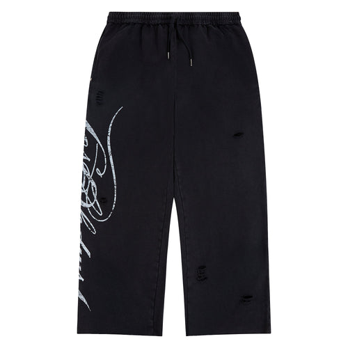 Distressed Script Sweatpant | Black