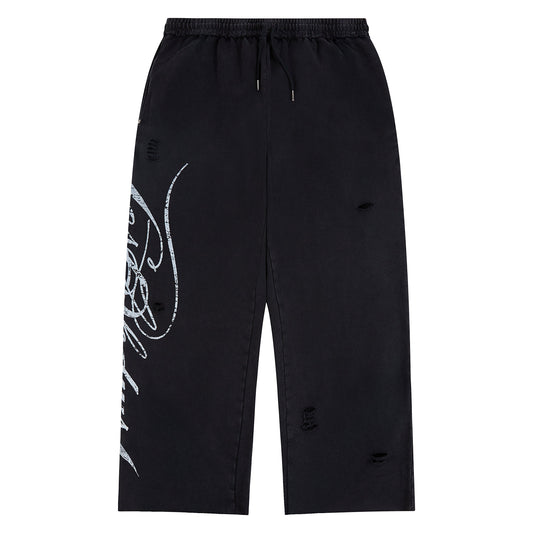 Distressed Script Sweatpant | Black