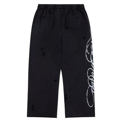 Distressed Script Sweatpant | Black